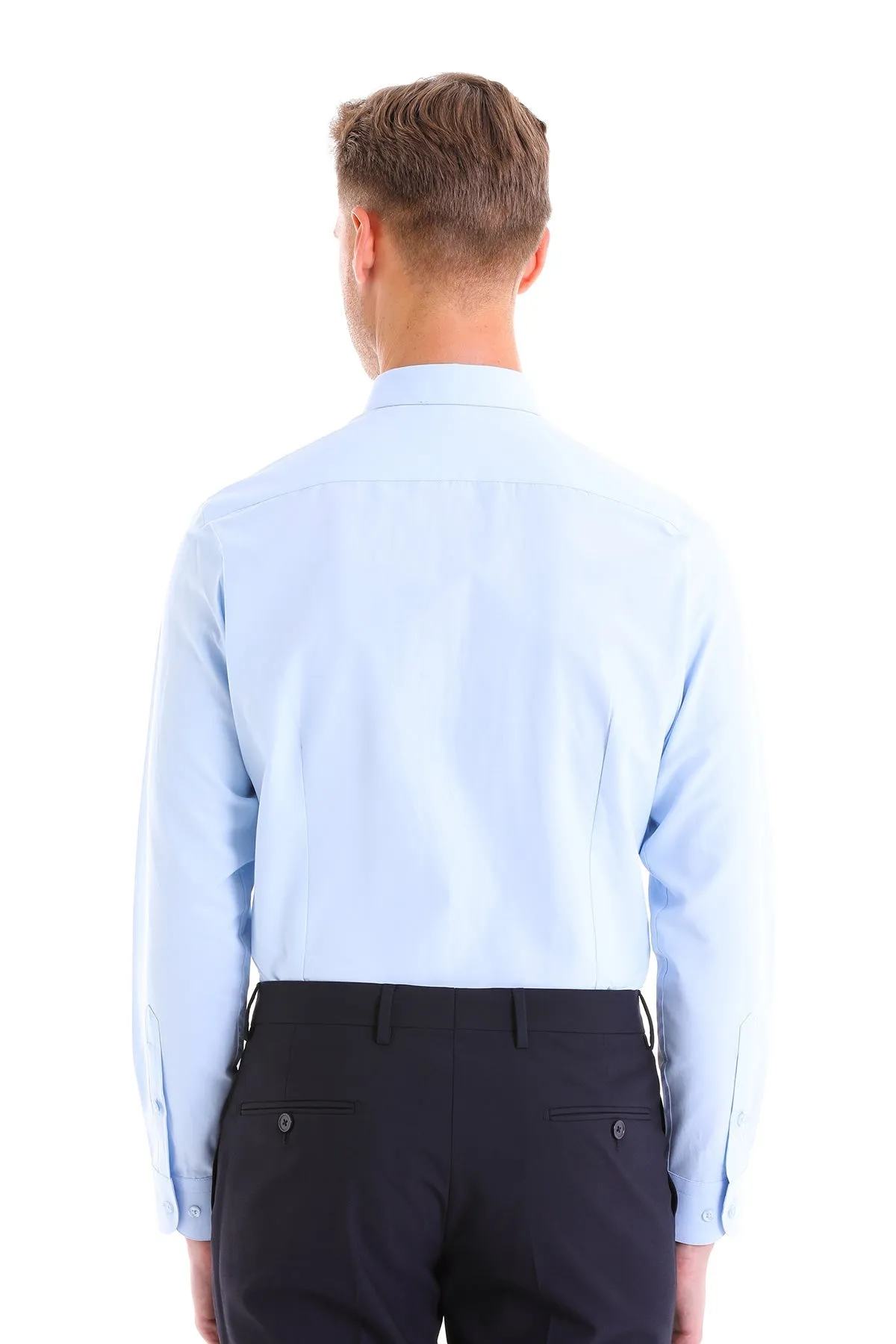 Slim Fit Light Blue Cotton Blend Dress Shirt