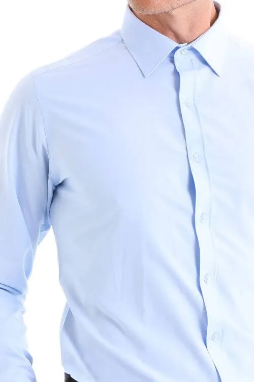 Slim Fit Light Blue Cotton Blend Dress Shirt