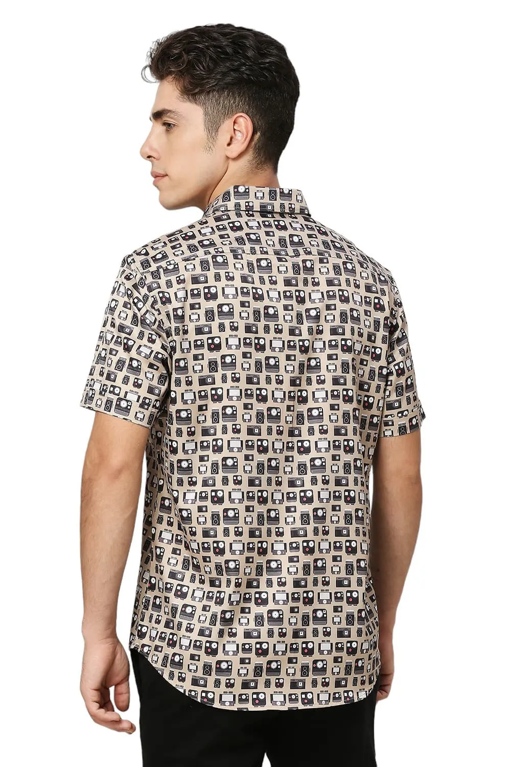 Slim Fit Polyester Stretch Twill Printed Halfsleeves Shirt