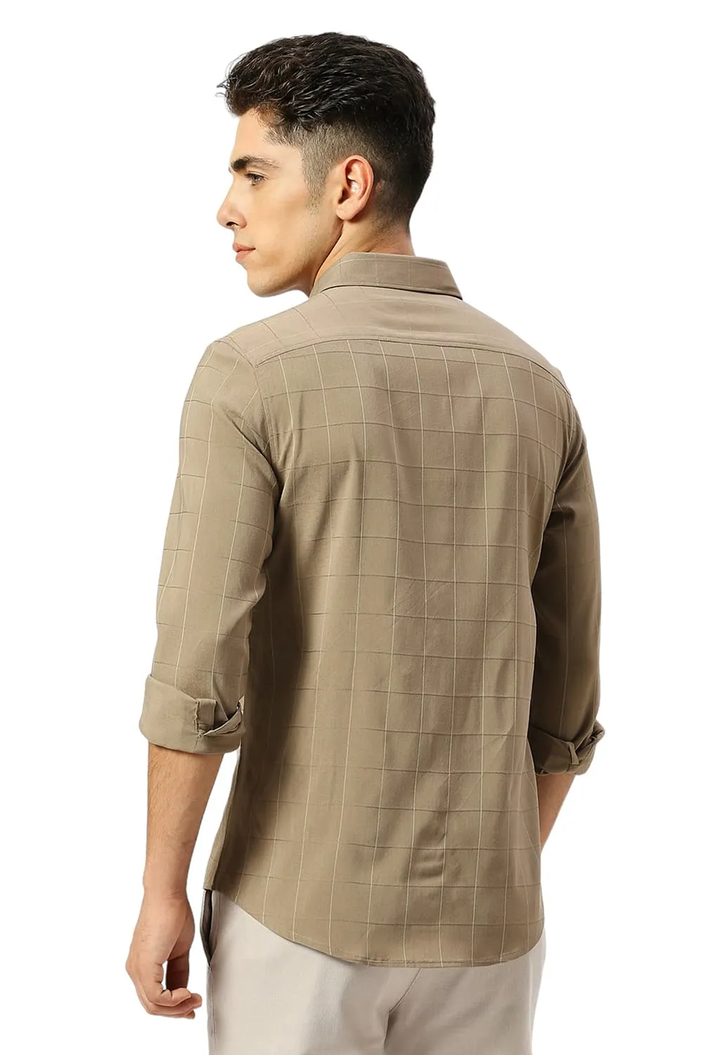 Slim Fit Viscose Polyester Stretch Dobby Checks Shirt