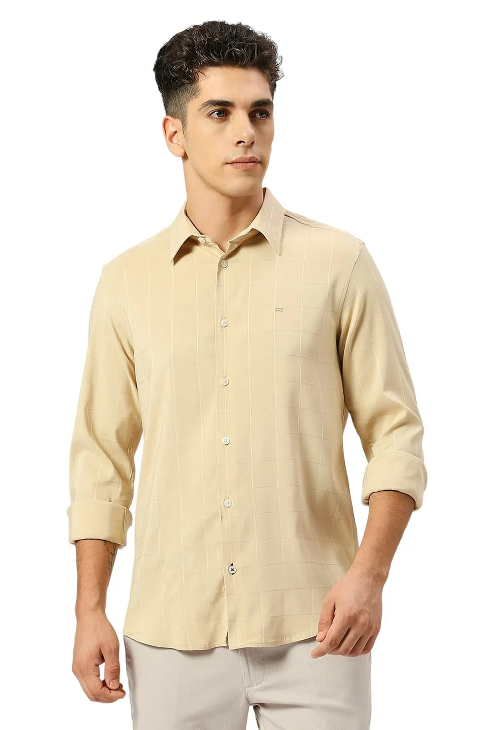 Slim Fit Viscose Polyester Stretch Dobby Checks Shirt