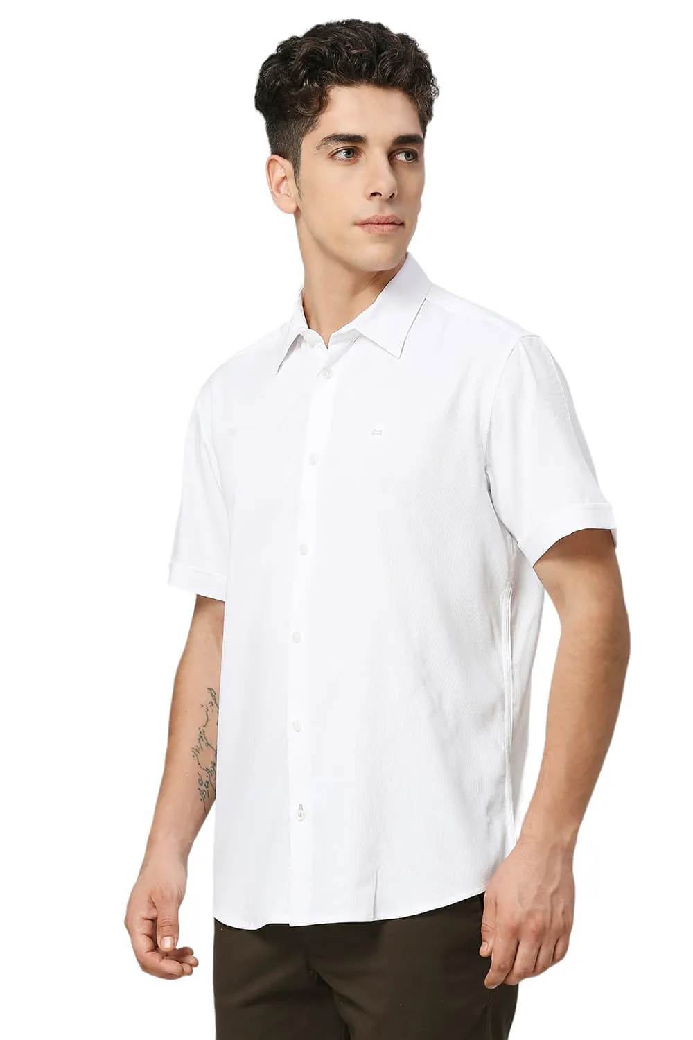 Slim Fit Viscose Polyester Stretch Dobby Halfsleeves Shirt