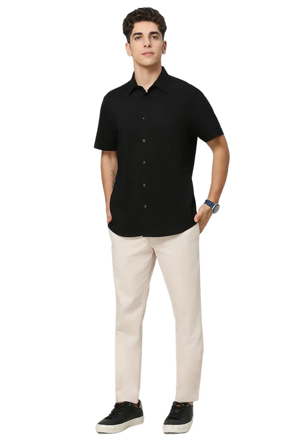 Slim Fit Viscose Polyester Stretch Dobby Halfsleeves Shirt