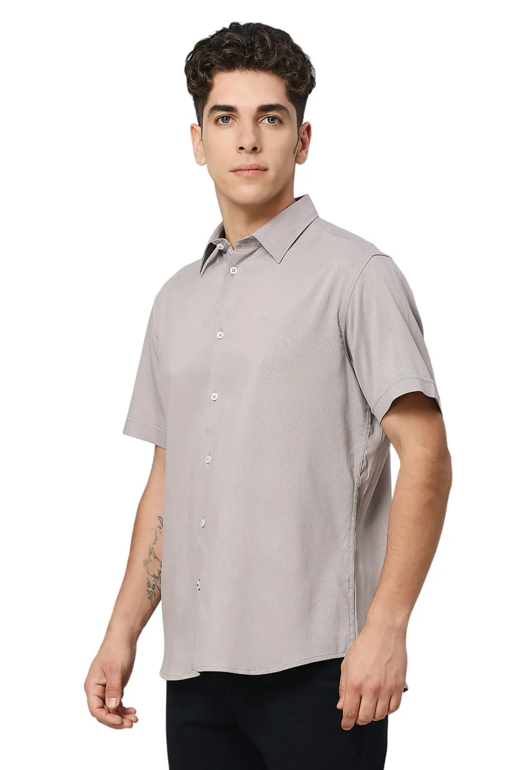 Slim Fit Viscose Polyester Stretch Dobby Halfsleeves Shirt