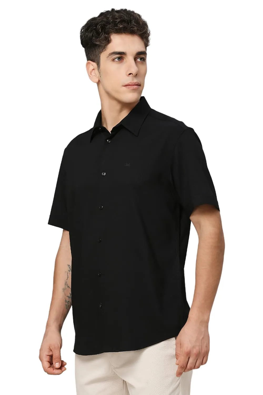 Slim Fit Viscose Polyester Stretch Dobby Halfsleeves Shirt