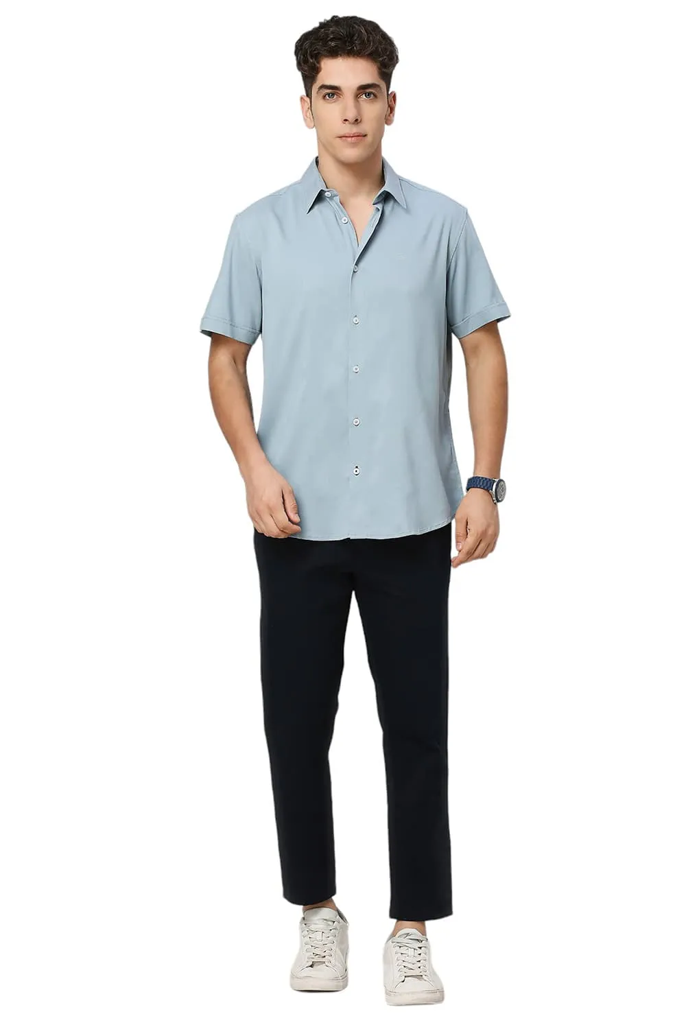 Slim Fit Viscose Polyester Stretch Dobby Halfsleeves Shirt