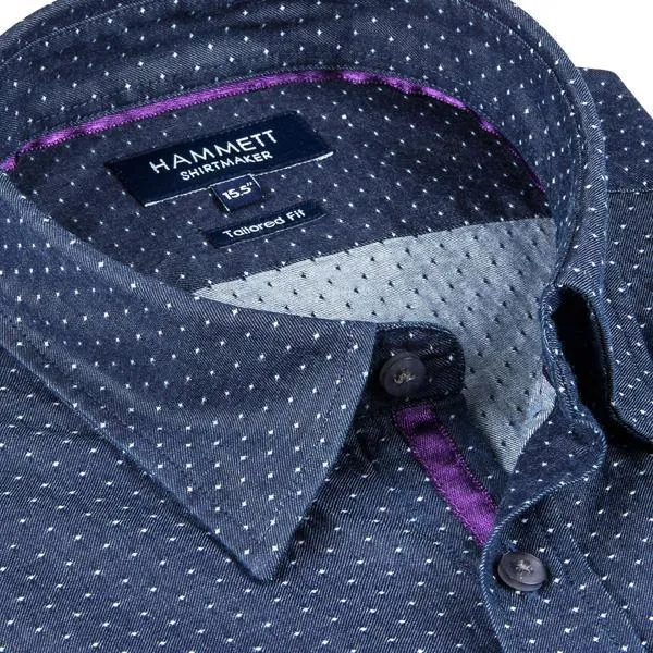 Spot Weave Dark Blue Denim Men's Shirt