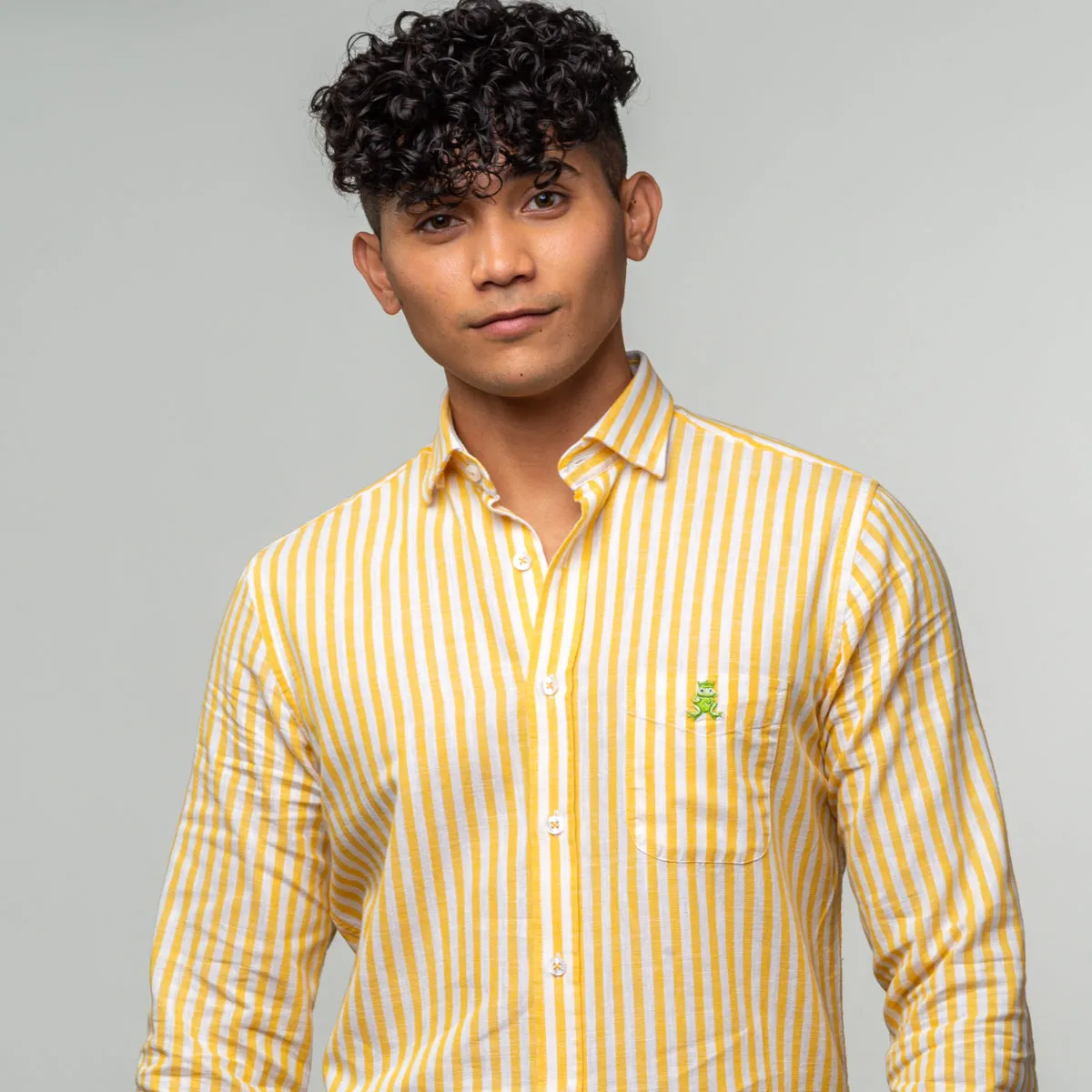 Stanford Stripe FROG Linen Shirt - Yellow