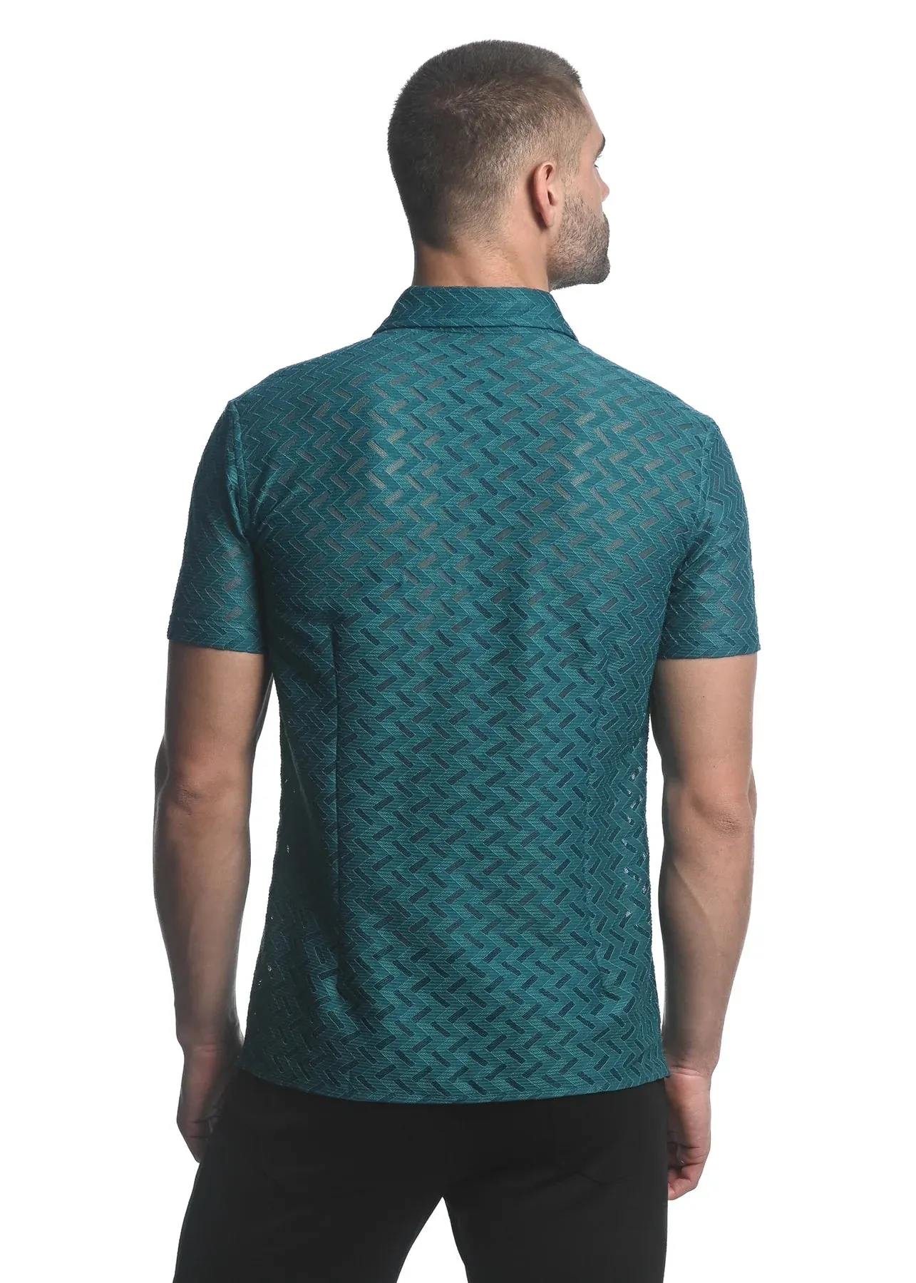 Stretch Knit Gossamer Shirt (Turquoise ZigZag Chevron)