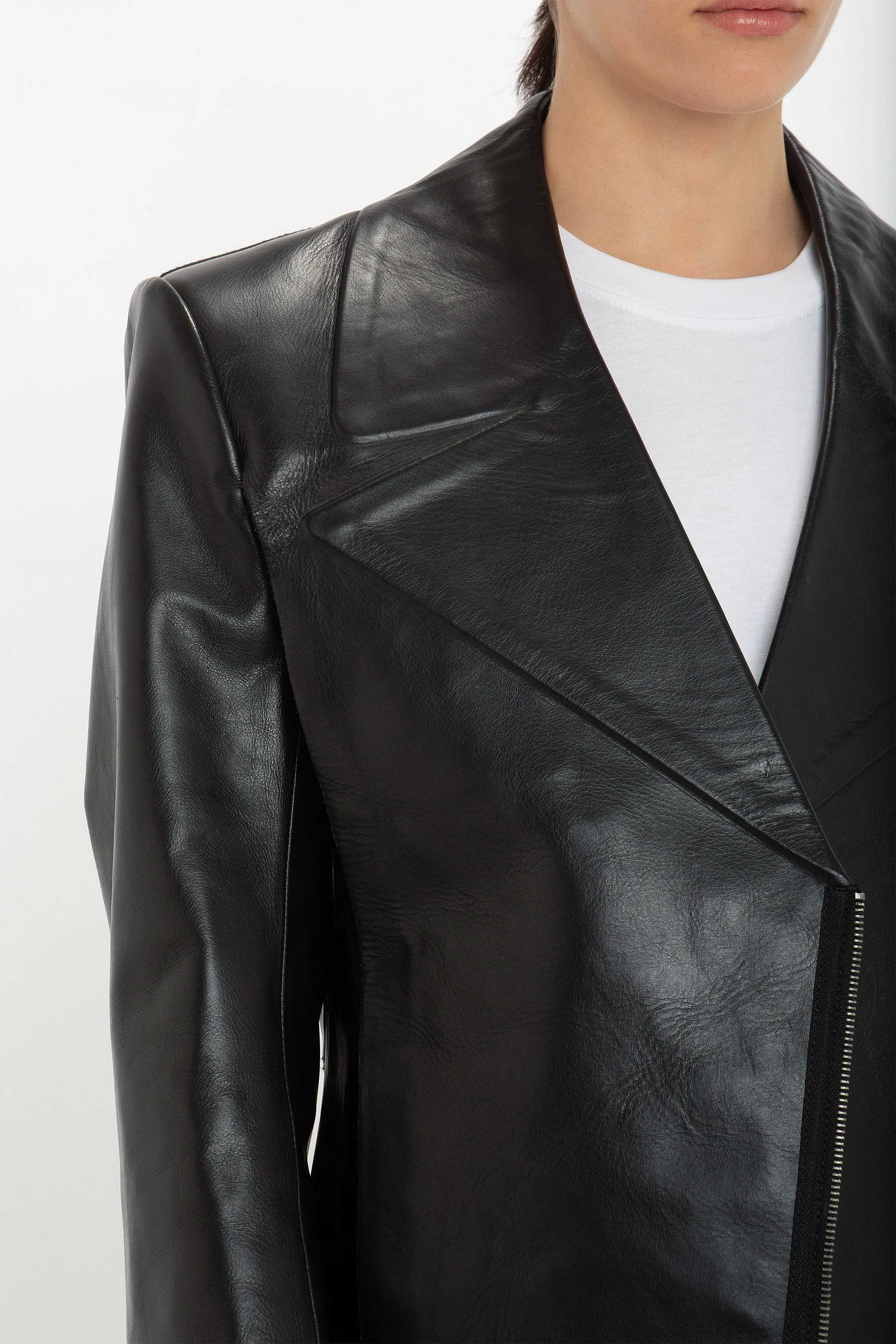 Tailored Leather Biker Jacket In Black