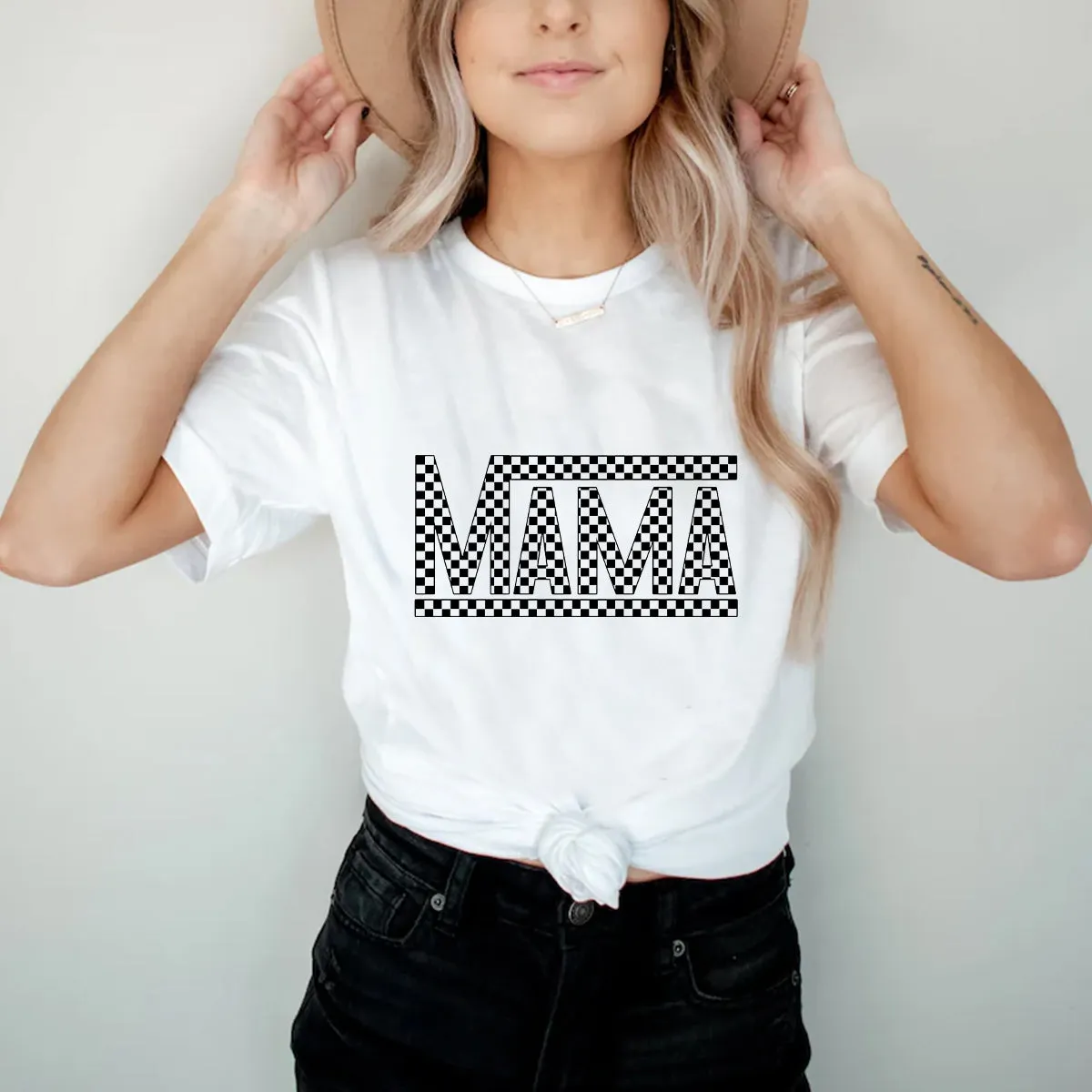 Teesdily | Drag Racing Mama Tshirts Shirts For Women Mama Mom Racing Check Plaid Sweatshirt Hoodie Mug Cool Mom Gift For Mothers Day