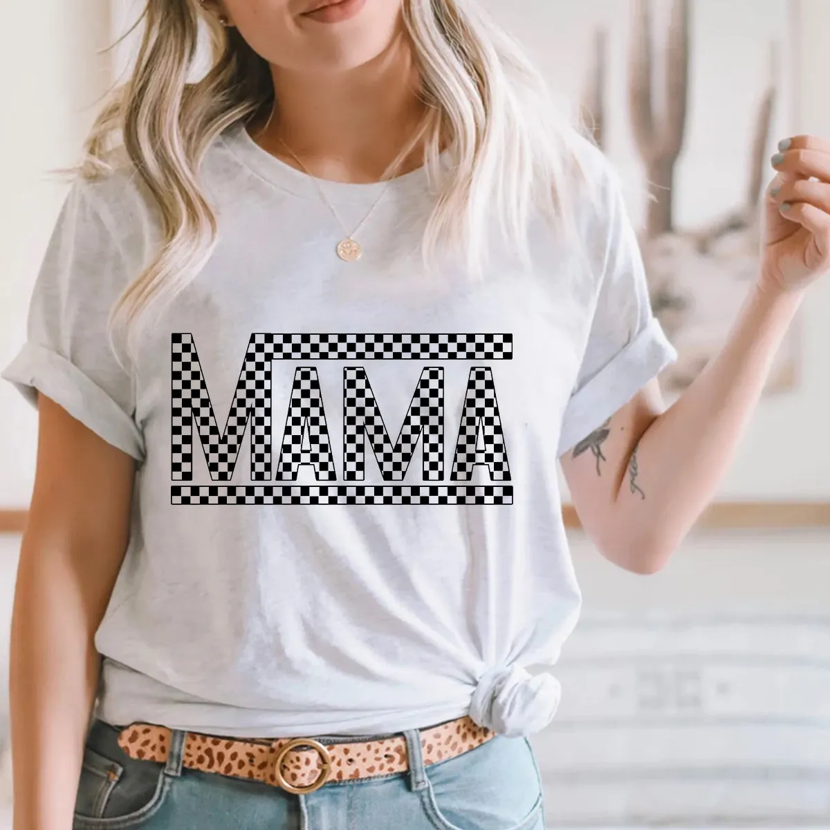 Teesdily | Drag Racing Mama Tshirts Shirts For Women Mama Mom Racing Check Plaid Sweatshirt Hoodie Mug Cool Mom Gift For Mothers Day