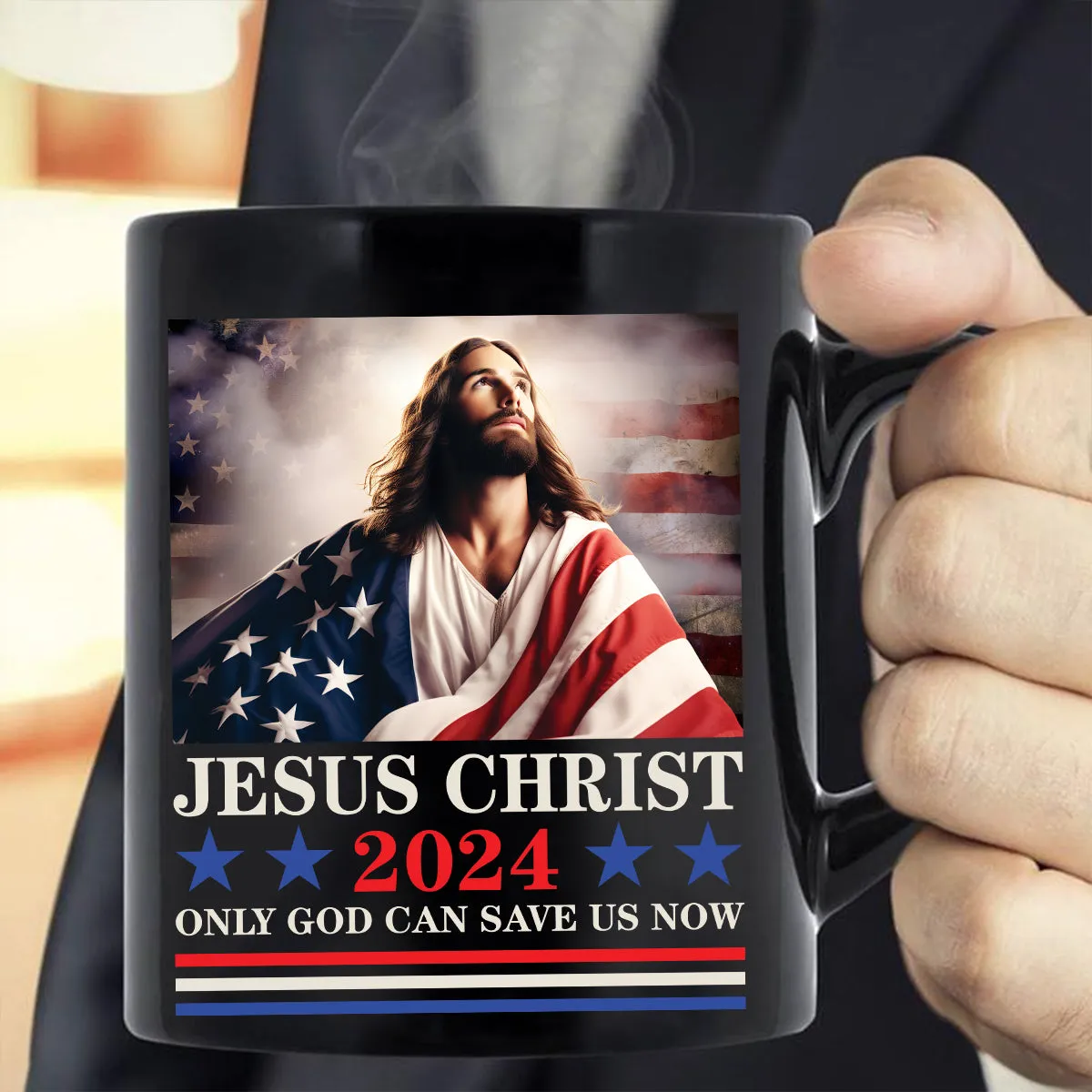 Teesdily | Jesus American Flag Shirt, Jesus Christ 2024 Only God Can Save Us Now Tee Sweatshirt Hoodie Mug, Independence Day Gifts, Jesus Lovers Gifts