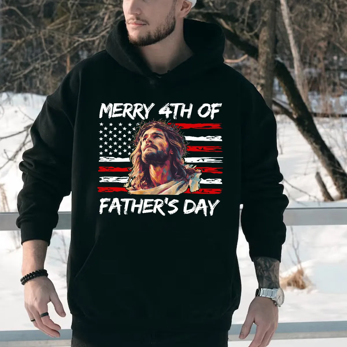 Teesdily | Jesus Dad American Flag T-shirt, Merry 4th Of Father's Day Sweatshirt, Happy Independence Day Gift, Dad Shirt Hoodie, Christian Mug Cup