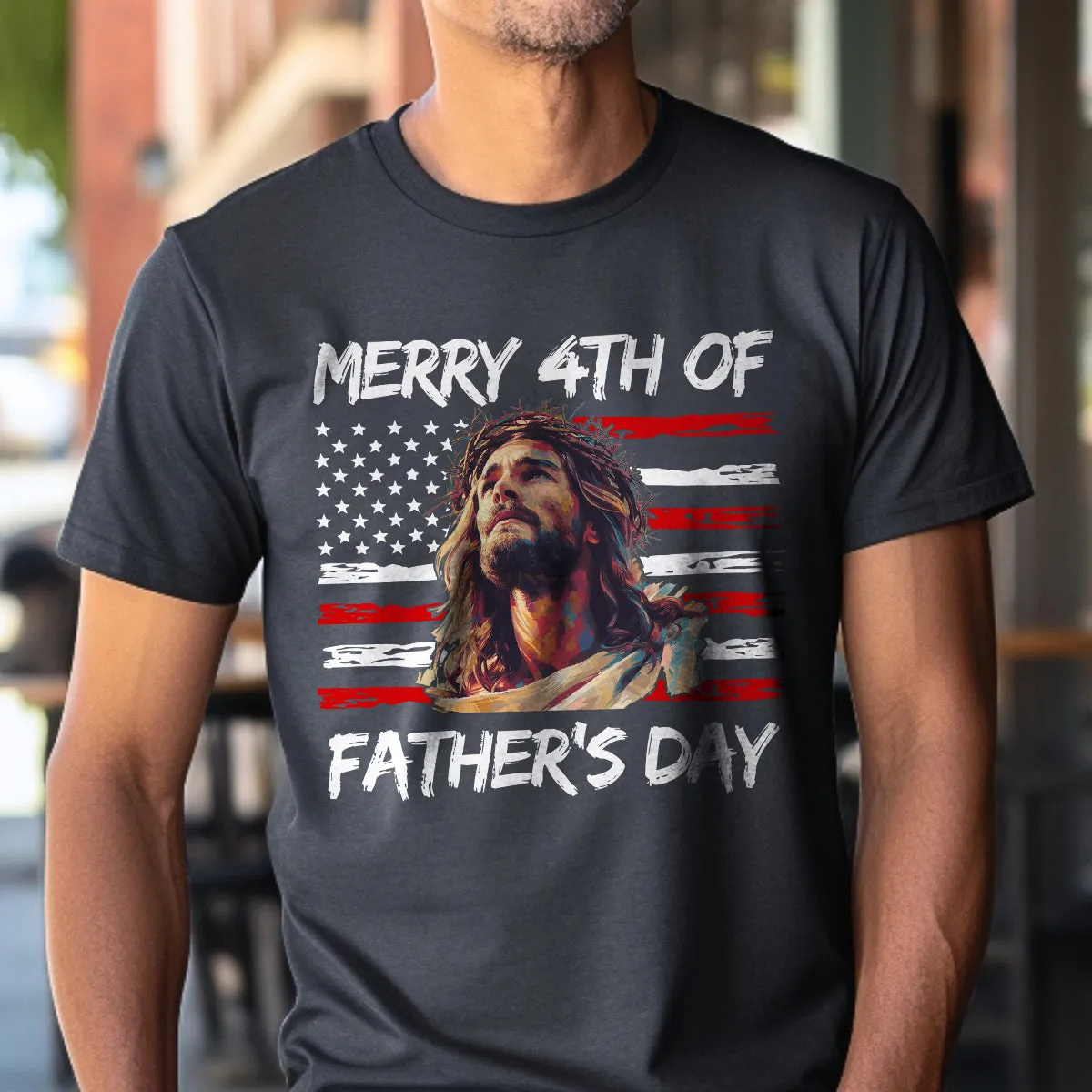 Teesdily | Jesus Dad American Flag T-shirt, Merry 4th Of Father's Day Sweatshirt, Happy Independence Day Gift, Dad Shirt Hoodie, Christian Mug Cup