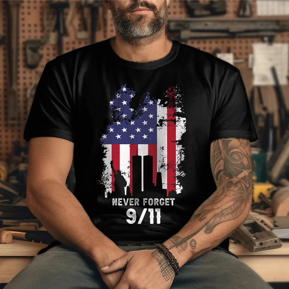 Teesdily | Patriot Day Shirt, Never Forget 911 T-shirt, The Statue Of Liberty American Flag Sweatshirt Hoodie Mug, Memorial Shirt, Remembrance Gift