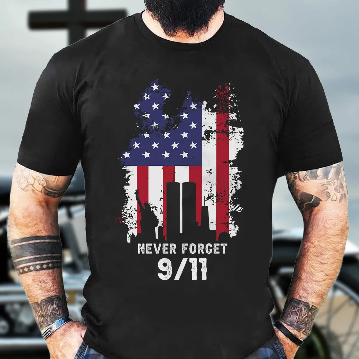 Teesdily | Patriot Day Shirt, Never Forget 911 T-shirt, The Statue Of Liberty American Flag Sweatshirt Hoodie Mug, Memorial Shirt, Remembrance Gift