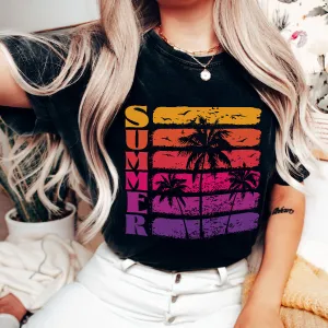 Teesdily | Summer Beach Coconut Tree Palm Tree Graphic Tshirt Summer Vibes Vintage Retro Sweatshirt Hoodie Mug Summer Vibe Summer Vacation Clothing