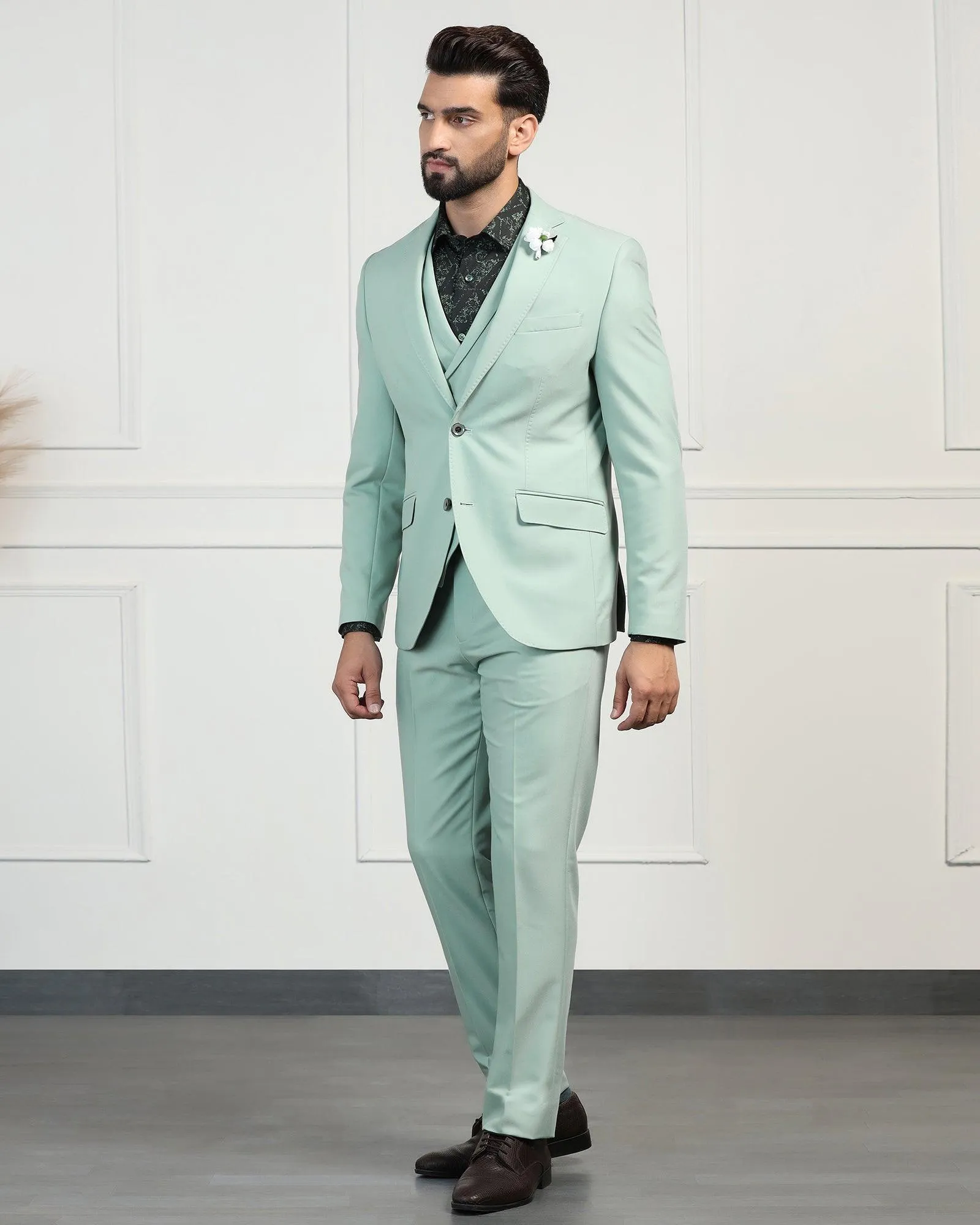 Three Piece Aqua Solid Formal Suit - Randle