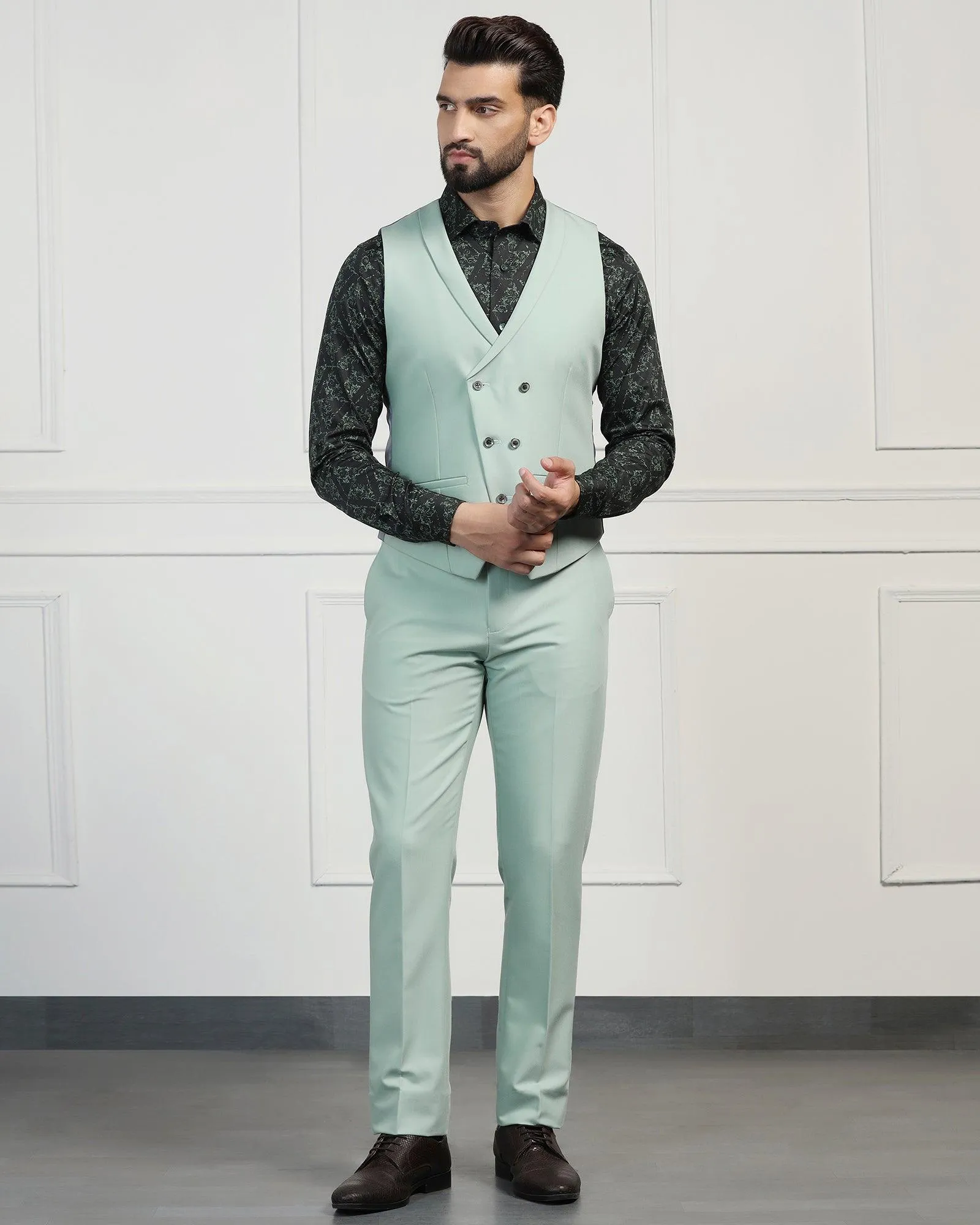 Three Piece Aqua Solid Formal Suit - Randle