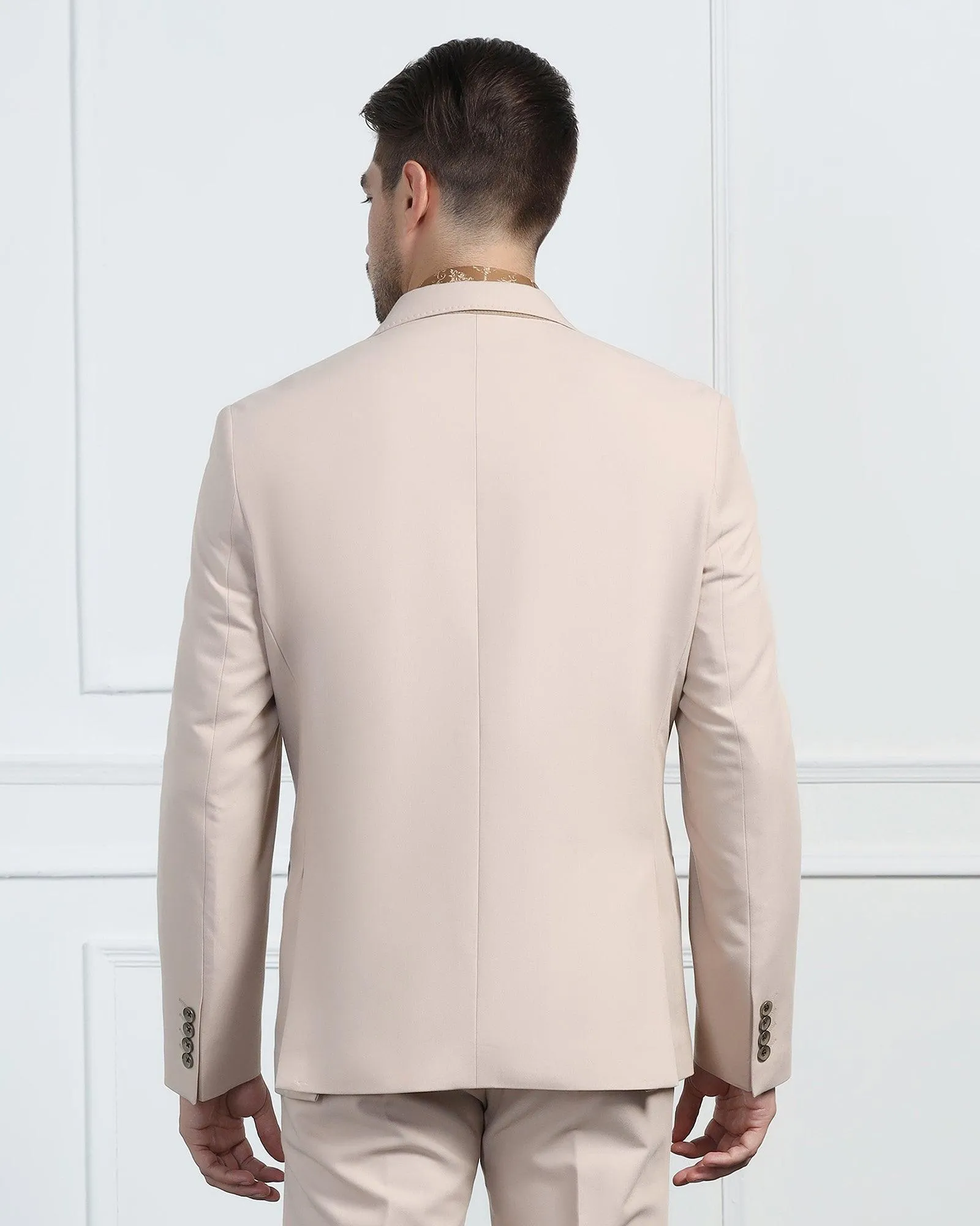 Three Piece Beige Solid Formal Suit - Randle