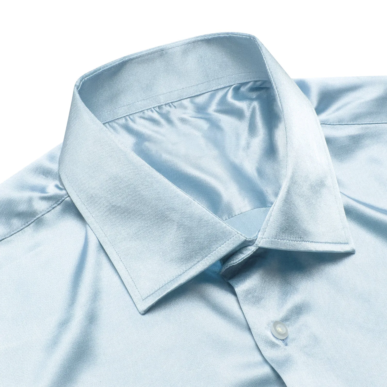 Ties2you Button Down Shirt Light Blue Solid Satin Men's Long Sleeve Shirt