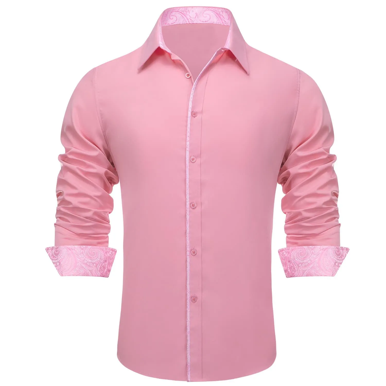 Ties2you Button Down Shirt Light Pink Solid Splicing Mens Silk Shirt