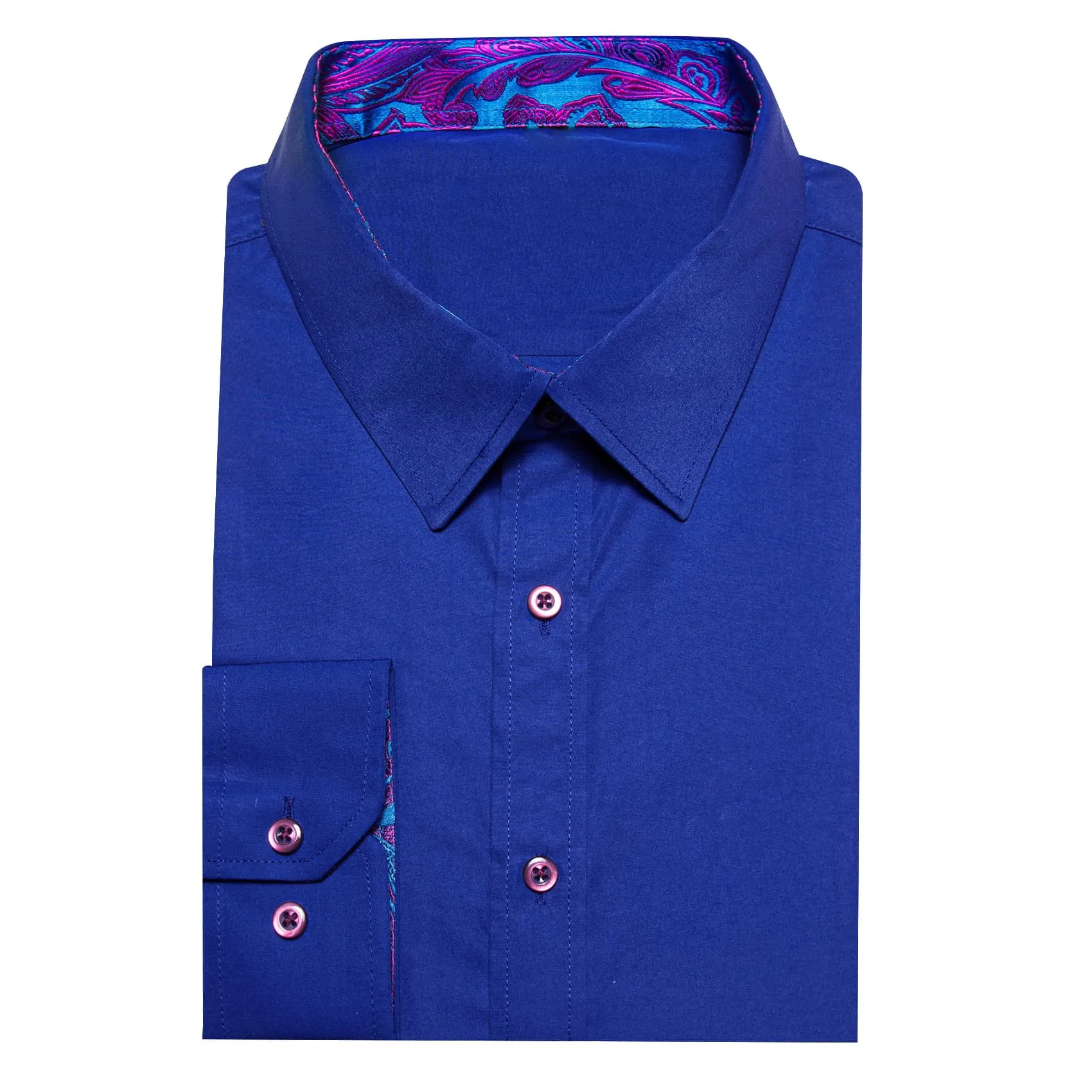 Ties2you Button Up Shirt Royal Azure Blue Splicing Purple Collared Silk Long Sleeve Shirt for Men