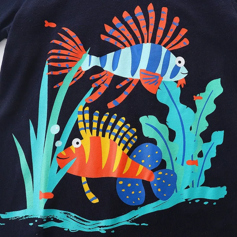 Toddler Boy's Fish Print Short Sleeve T-shirt