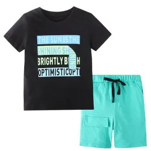 Toddler Boy's Letter Print T-shirt with Shorts Set