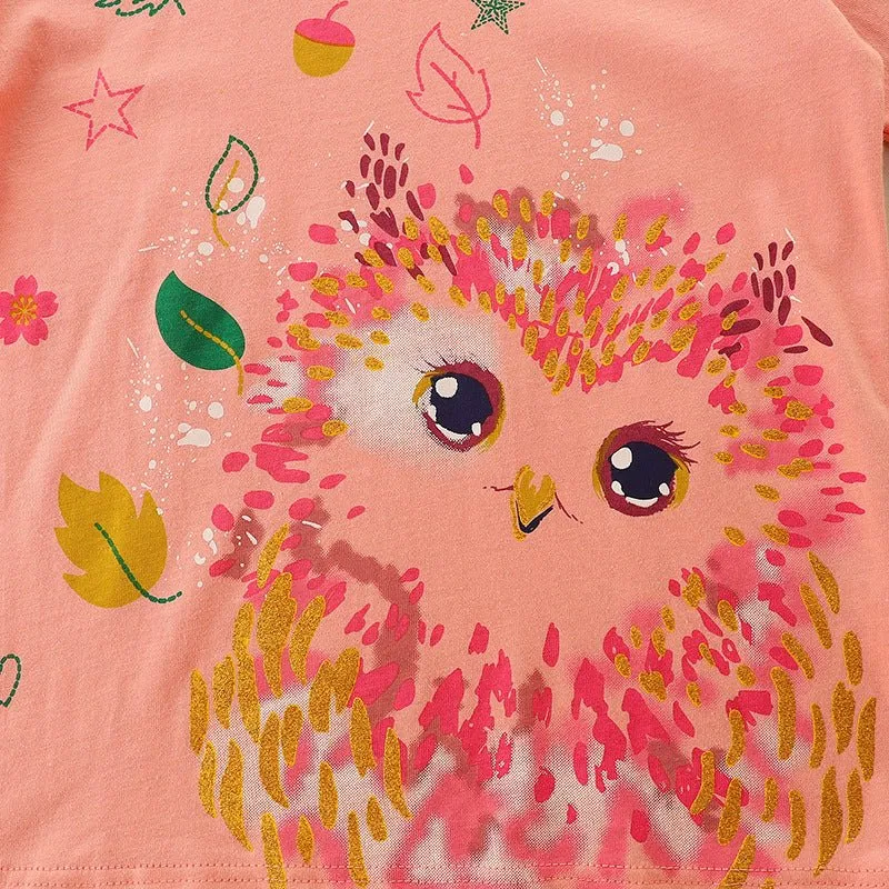 Toddler/Kid Girl's Cartoon Owl Print Design Long Sleeve Top