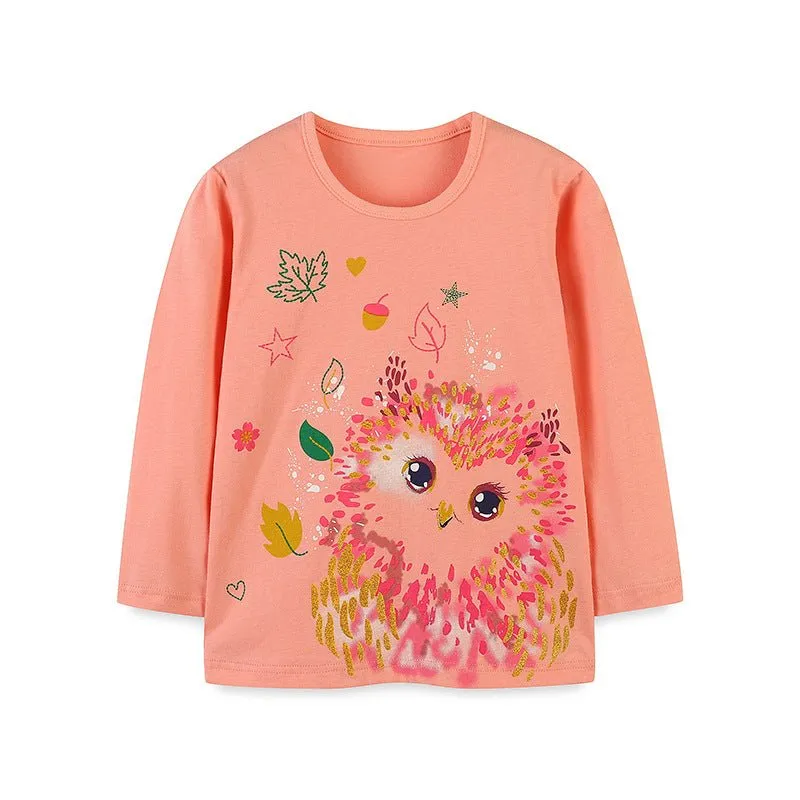 Toddler/Kid Girl's Cartoon Owl Print Design Long Sleeve Top