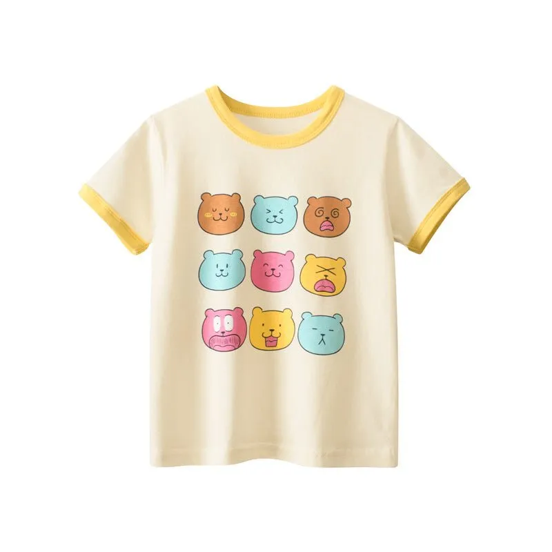 Toddler/Kid Girl's Short Sleeve Cutie Bear Expressions Print Design Tee