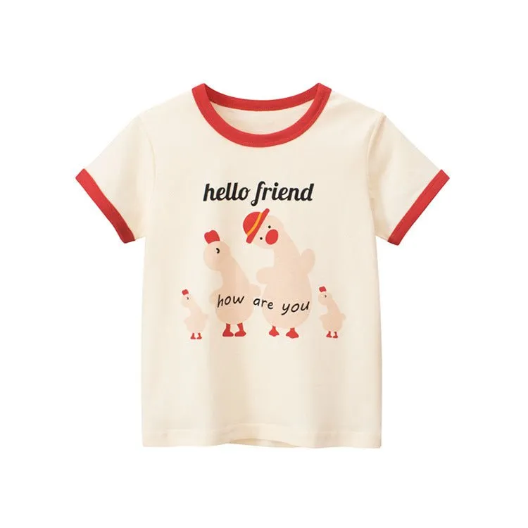 Toddler/Kid Girl's Short Sleeve "hello friends" Letter Print T-shirt