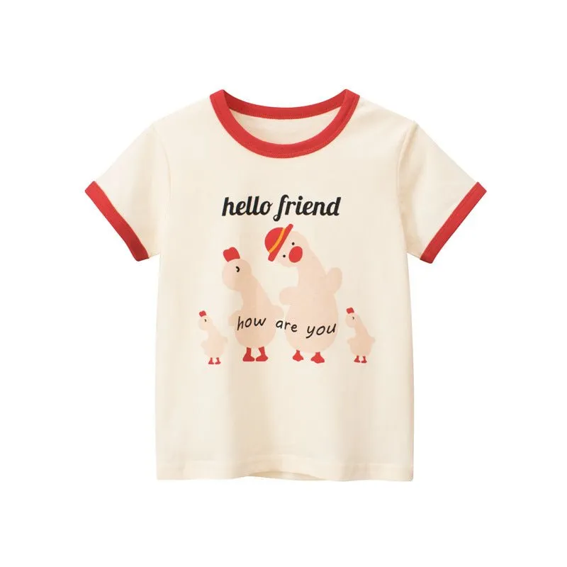 Toddler/Kid Girl's Short Sleeve "hello friends" Letter Print T-shirt