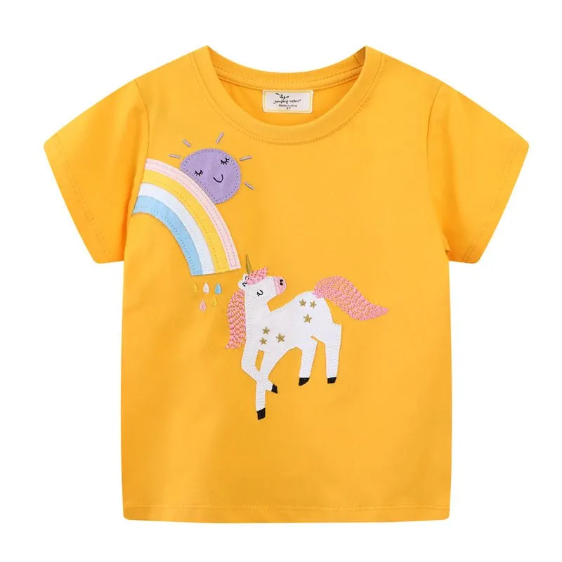 Toddler/Kid Girl's Unicorn with Rainbow Design Yellow T-shirt