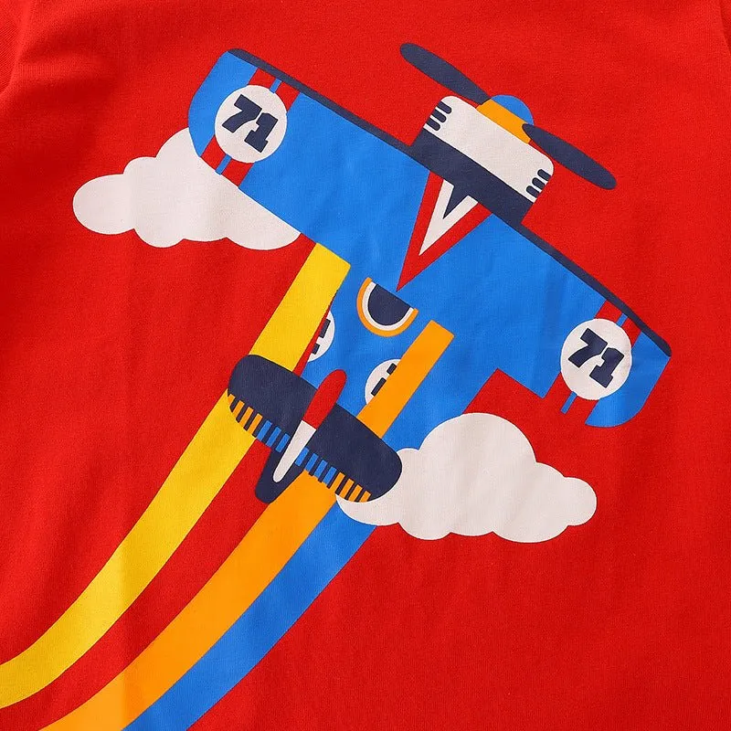 Toddler/Kid's Airplane Print Design Short Sleeve T-shirt