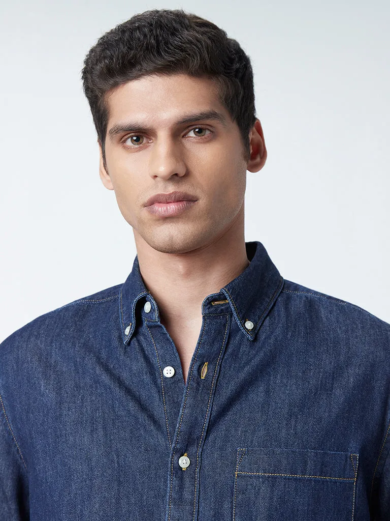 WES Casuals Dark Blue Relaxed-Fit Denim Shirt