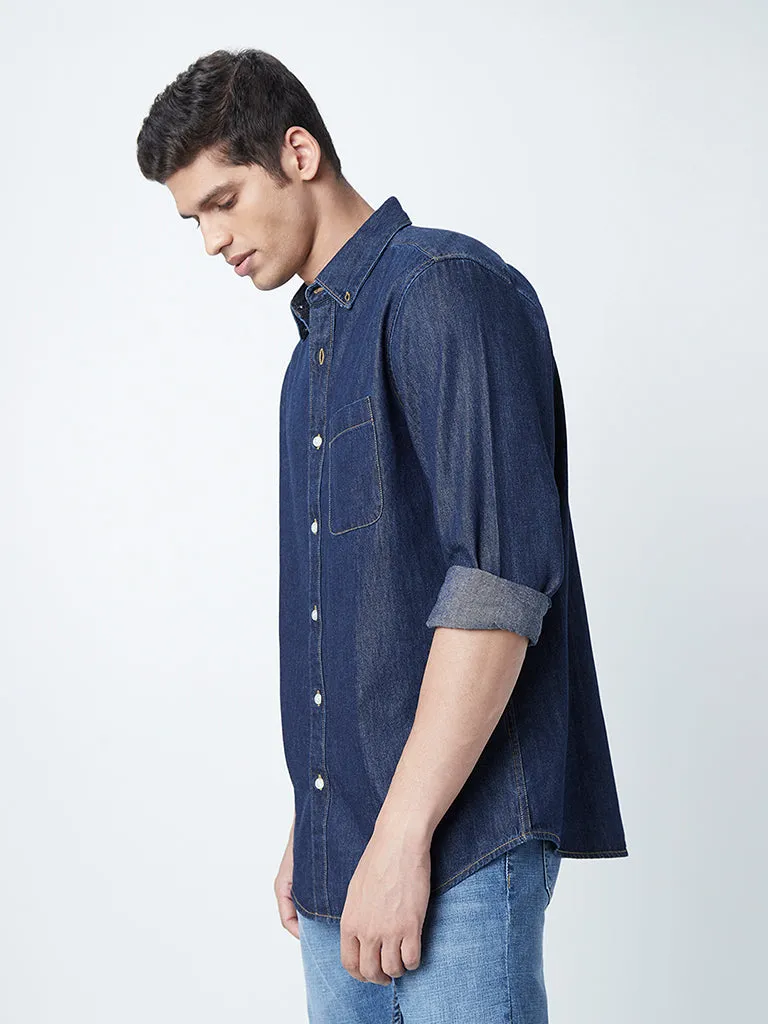 WES Casuals Dark Blue Relaxed-Fit Denim Shirt