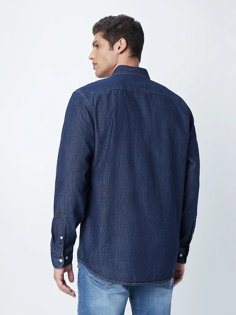 WES Casuals Dark Blue Relaxed-Fit Denim Shirt