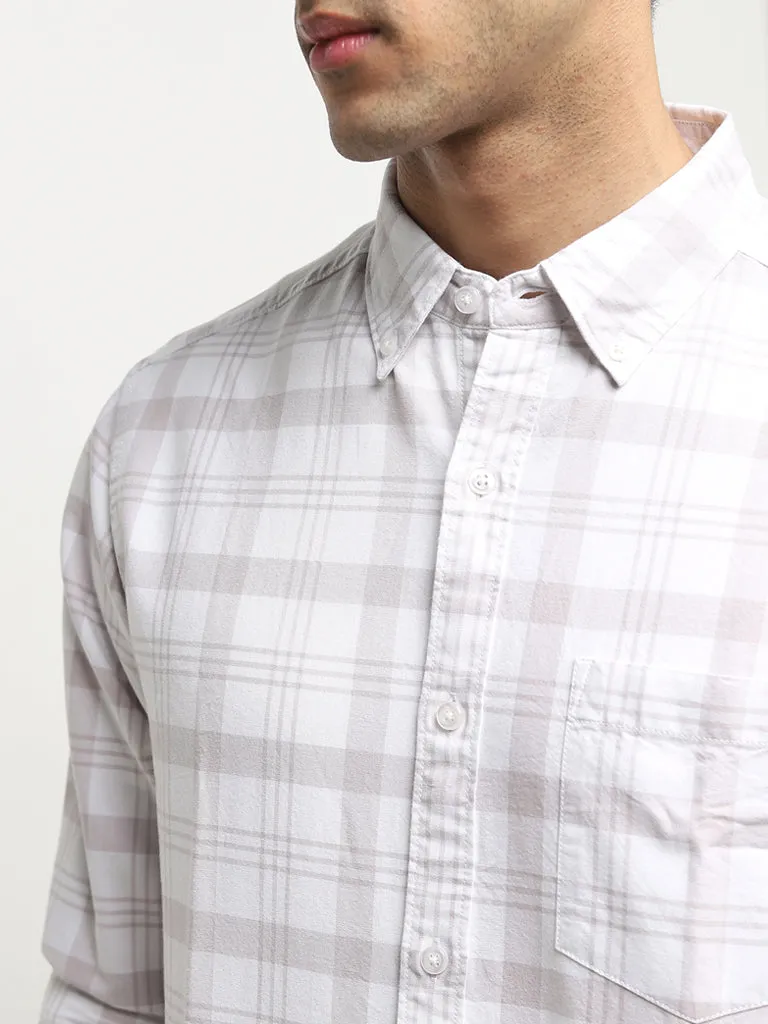 WES Casuals Mauve Checks Pattern Relaxed-Fit Cotton Shirt