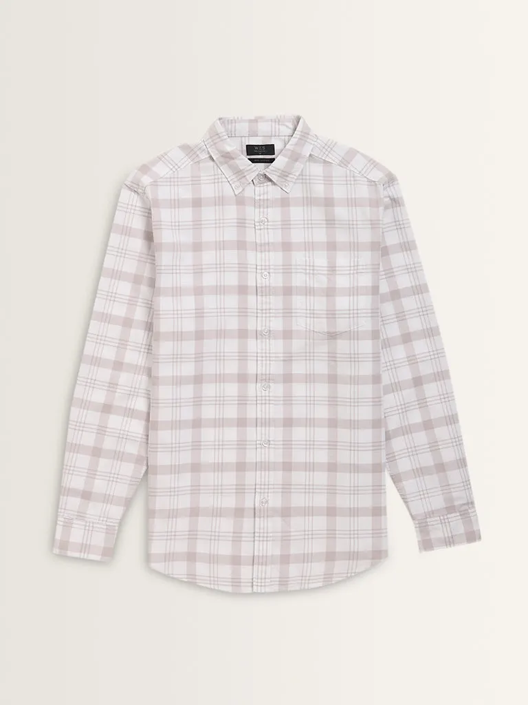 WES Casuals Mauve Checks Pattern Relaxed-Fit Cotton Shirt