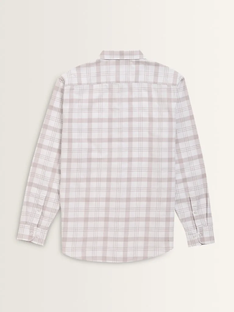 WES Casuals Mauve Checks Pattern Relaxed-Fit Cotton Shirt