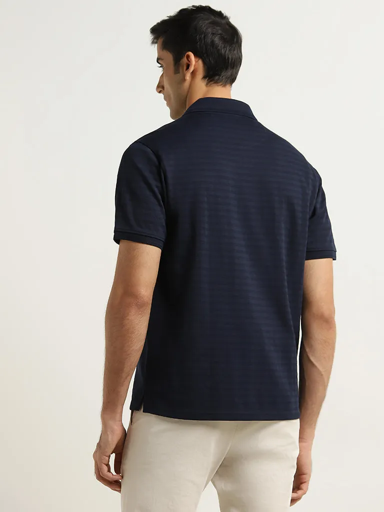 WES Casuals Navy Striped Relaxed-Fit Polo T-Shirt