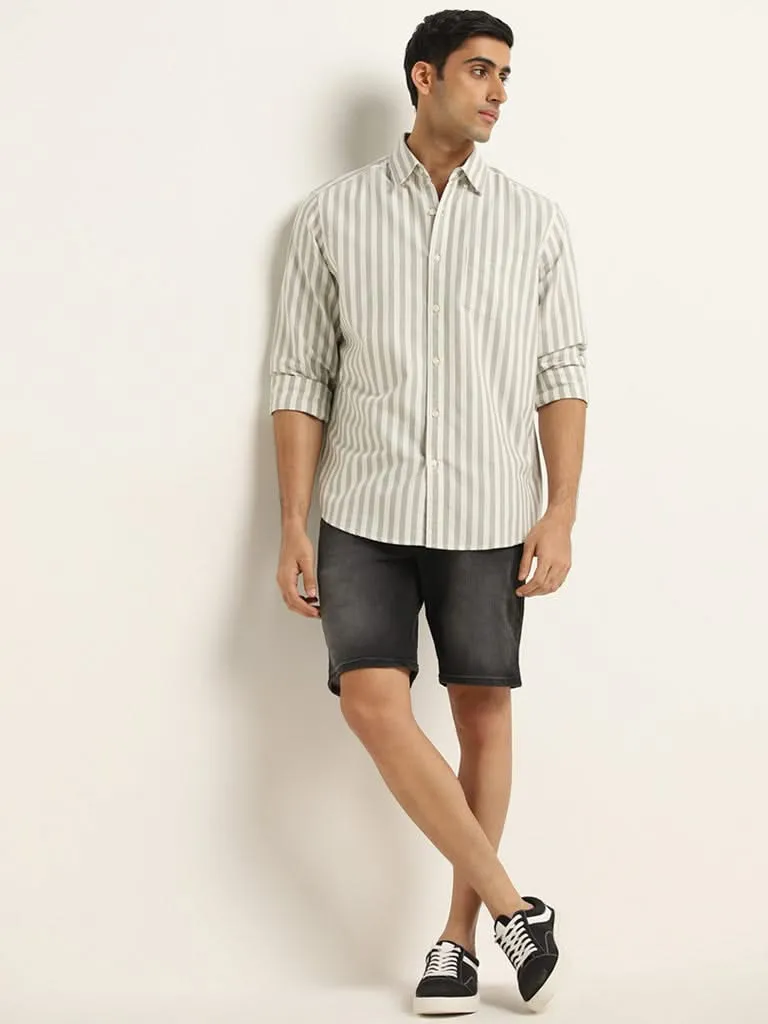 WES Casuals Sage Stripe Printed Relaxed-Fit Cotton Shirt