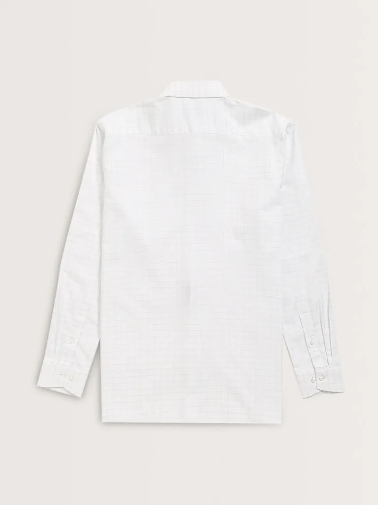 WES Formals White Checks Printed Relaxed-Fit Cotton Shirt