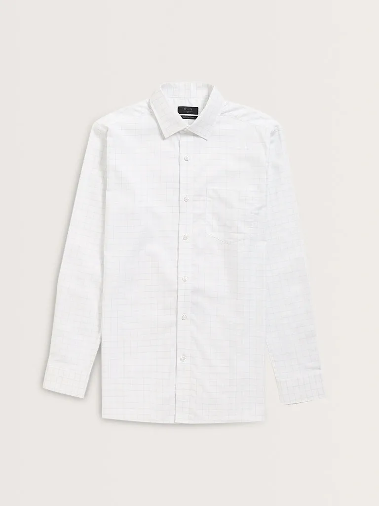 WES Formals White Checks Printed Relaxed-Fit Cotton Shirt