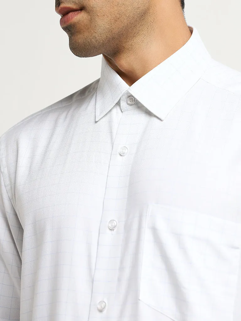 WES Formals White Checks Printed Relaxed-Fit Cotton Shirt