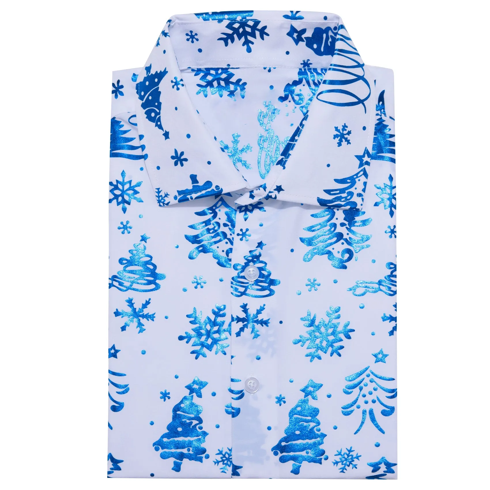 White Blue Christmas Pattern Men Long Sleeve Shirt