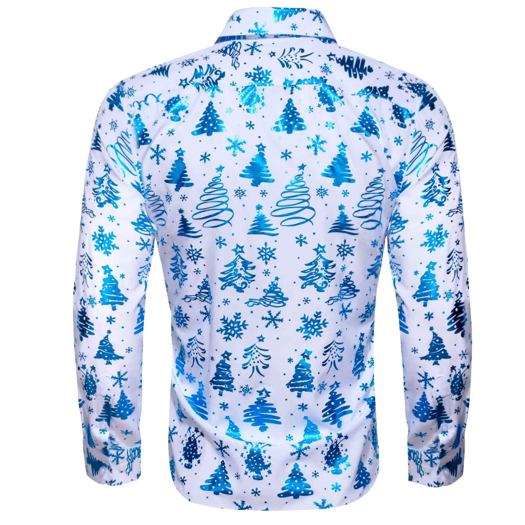 White Blue Christmas Pattern Men Long Sleeve Shirt